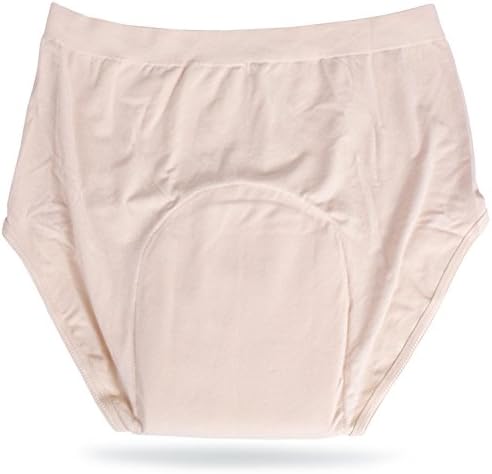 Incontinence Underwear Womens High Banded Brief (Beige) with Super-Absorbent (14 Oz) White Bamboo Charcoal Pad. Beige (Small)