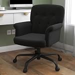Comfy Home Chaise bureau, chaise de vanité rembourrée avec roues et bras, hauteur réglable 360° Siège d'ordinateur pivotant pour le salon, chambre, maquillage, en peluche, noir