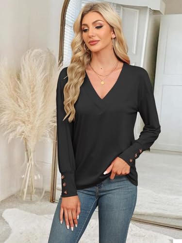 Womens-2024-V-Neck-Buttons-Down-Long-Sleeve-T-Shirts-Casual-Loose-Tops-Fall-Fashion-Basic-Blouses