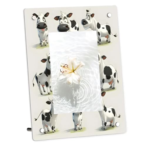 Mintoprints Vache Cadre Photo 4x6 Acrylique, Vache Animaux De Ferme Cadre Photo Transparent Sans Cadre Photo Autoportante pour Affichage De Bureau Affichage Vertical ou Horizontal