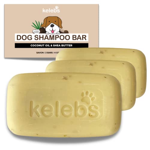 KELEBS Champú Solido Natural para Perros Jabon Hidratante con Aceite De Coco Y Manteca De Karité contra Dermatitis, Antipulgas. Anti Olor para Alergias. Alivia La Picazón Biodegradable. 3Pc
