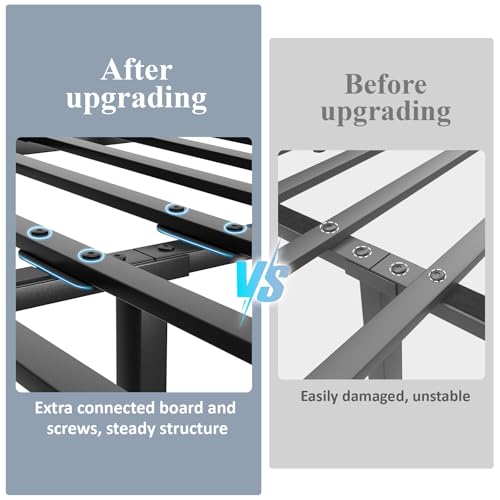 Image of LOEWAY Full Size Bed Frame with Storage Headboard, Industrial Platform Bed with Charging Station and LED Lights, Heavy Duty Metal Slats, No Box Spring Need, Noise Free, Grey