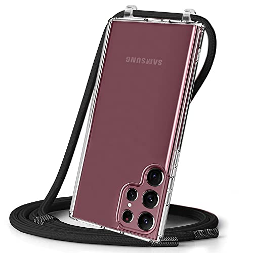Caroki Crossbody Case For Samsung S23 Ultra, Crossbody Phone Cover With Adjustable Nylon Neck Strap Clear Transparent Phone Case-Black #TOP13