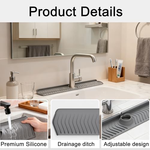 Image of 30 Inch Silicone Kitchen Sink Faucet Mat, Adjustable Waterproof Splash Guard Draining Mat Keep Countertops Dry (Black)