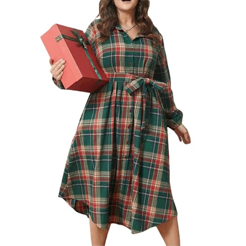 Freizeitkleider Strickkleid Damen Pulloverkleid Elegant Winterkleid Herbstkleid Dress Lässiges Karokleid in großen Größen mit verstellbarem...