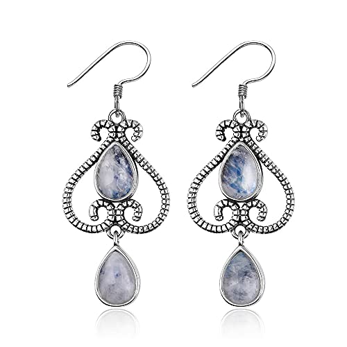 Boucles d'oreilles ethniques pierre de lune naturelle poire 6x9mm pour femme