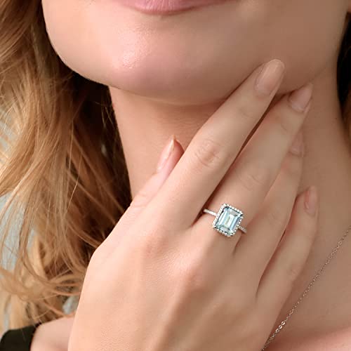 Gem Stone King 2-5 Cttw Gemstone Birthstone Engagement Ring For Women | 925 Sterling Silver | Emerald Cut 10X8MM | Wedding Engagement Anniversary Promise Ring | Available In Size 5, 6, 7, 8, 94