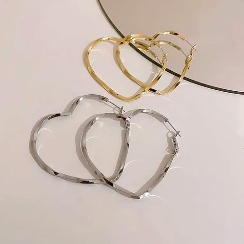 Gloquat 925 Sterling Silver Heart Hoop Earrings For Women Girls Large Heart Earrings For Women Fashion Lightweight Twisted Silver Plated Heart Hoops Earrings Hypoallergenic Earrings Jewelry Gifts 50Mm #TOP5
