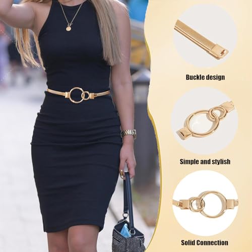 Gold Belts for Women, Adjustable Golden Stretch Waist Skinny Belt Waistband, Fashion Simplicity, for Dresses3