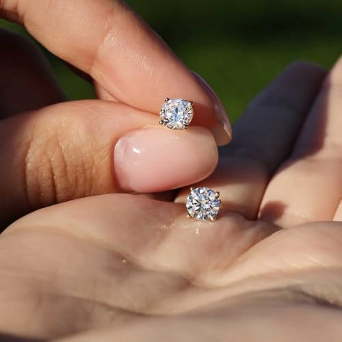 14K Gold Plated 925 Sterling Silver Moissanite Stud Flat Back Earrings for Women 0.06ct-2ct DF Color Brilliant Round Cut Jewelry Gifts3