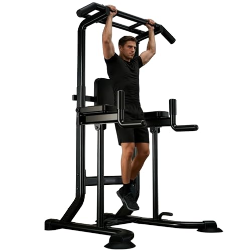 Power Tower Dip Station, estación de entrenamiento multifuncional independiente altura ajustable Barra de dominadas y estación de fondos para gimnasio en casa Max. Carga 180kg