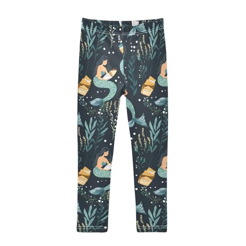 ALAZA Girls' Leggings Children's Yoga Pants Skinny Printed Dance Mermaid Reading Comfortable 4T