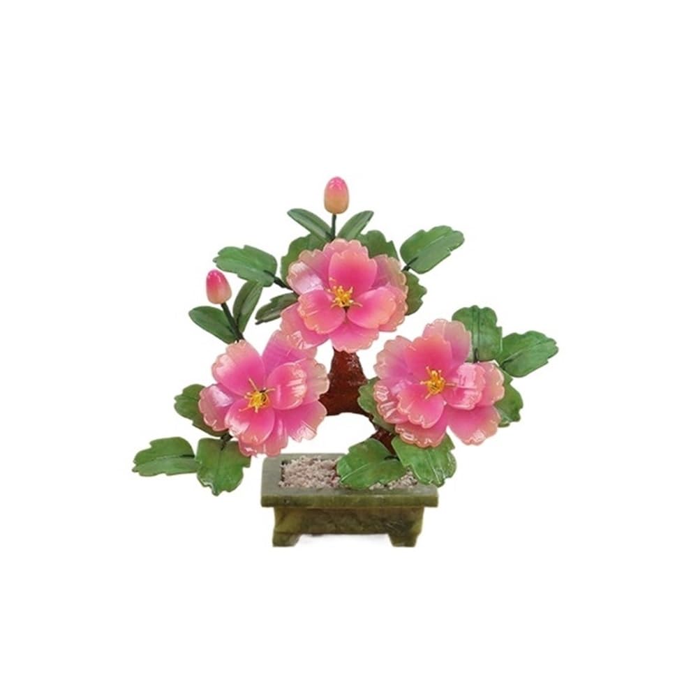 CHENGAIJIAN Artificial Bonsai Tree, Jade Bonsai, Retro Peony Chinese Handicraft Artificial Flower Potted Plant(Pink)