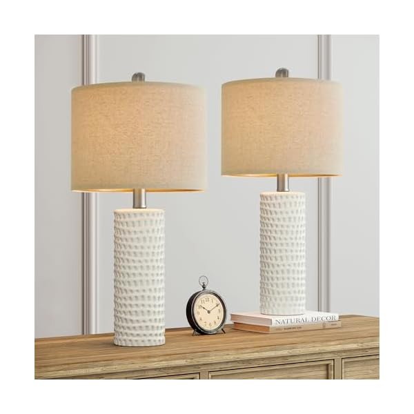 PORTRES 24" Farmhouse Ceramic Table Lamp Set of 2 for Bedroom Living Room White Desk Decor Bedside Lamps for Study Room Office Dorm Modern Accent Nightstand Lamp End Table Lamps - Image 3