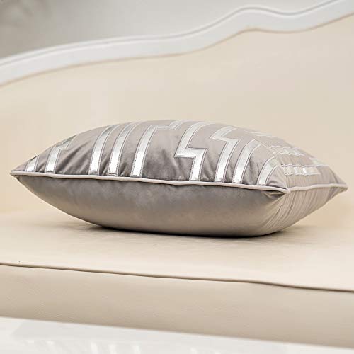 Alerfa 18 X 18 Inches Gray Geometric Silver Leather Striped Cushion Cases Luxury European Throw Pillow Covers Decorative Pillows For Couch Living Room Bedroom Car 45 X 45Cm #TOP2