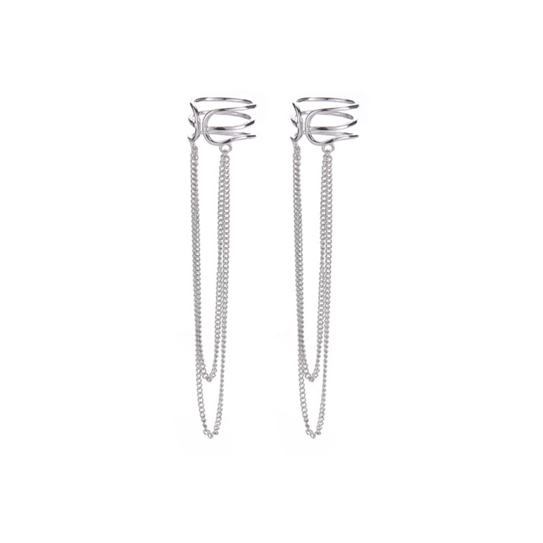 925 Sterling Silver No Piercing Cuff Earrings Chain for Women Wrap Earrings Tassel Clip On Ear