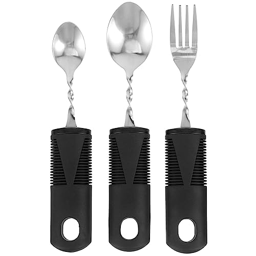 Beavorty Utensilios Adaptables 3 Uds. Cuchara Curva Tenedor Sin Asas Cubiertos De Acero Inoxidable Para Comer Para Temblores De Ancianos