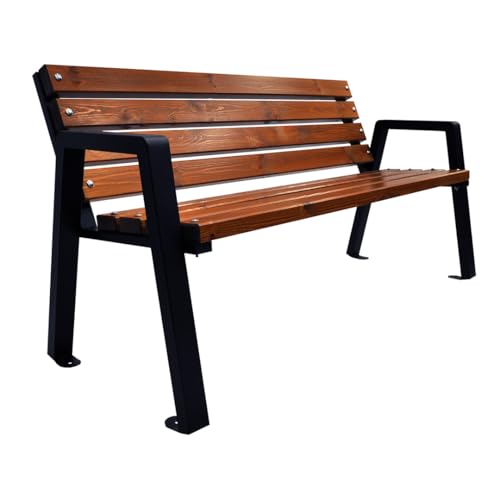 Primario Grande Gartenbank Wetterfest, Sitzbank Holz, Metall - Outdoor Bank, Holzbank Geschliffene Skandinavische Fichte, Pulverbeschichtet - Parkbank mit 350kg Tragkraft (Moderno Tik 200cm, CE)