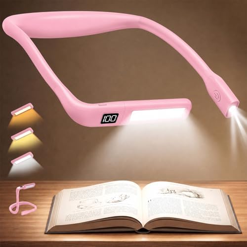 Image of Book Light with Power Display /Timer: Rechargeable 2000mAh 10-80Hrs Neck Light Eye Caring 3 Color Dimmable Neck Reading Light, Handfree Flashlight for Knitting Crochet Accessories Sewing Tools