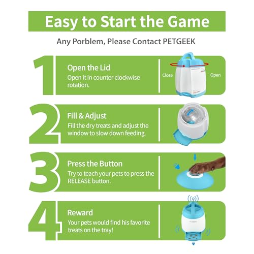 PETGEEK Dog Food Dispenser Toy, Treat Dispensing Dog Toys for IQ Training, Interactive Puzzle Toys to Keep Them Busy, 3000mAh USB Rechargeable Pet Treat Dispenser with Push Remote Button, 400ml