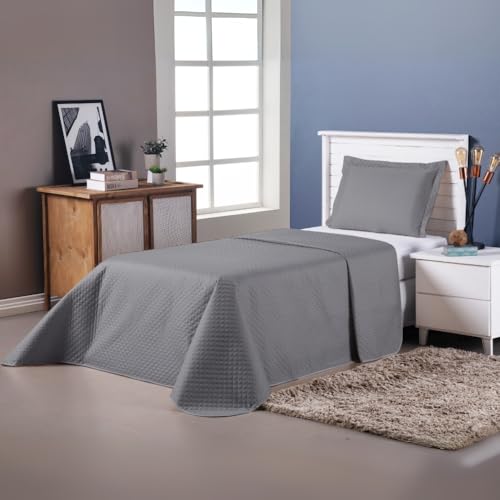 Kit Cobre Leito Solteiro Infantil Cama Box 02 Peças Colcha Matelado (Cinza)