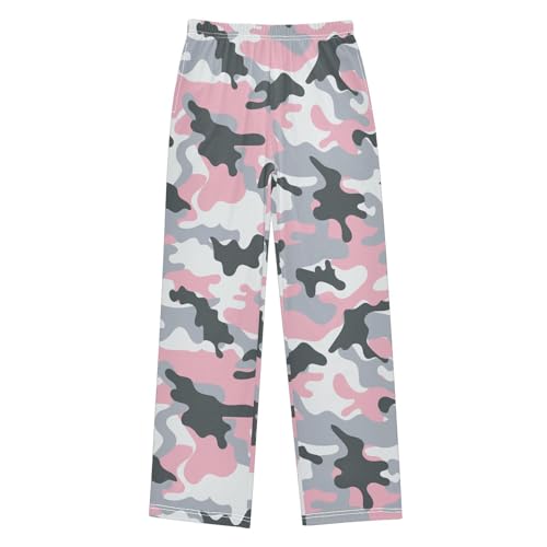 ZZXXB Pink Grey Camouflage Boys Long Pants Soft Trousers Elastic Waist Kids Lounge Bottoms with Pockets S-XL