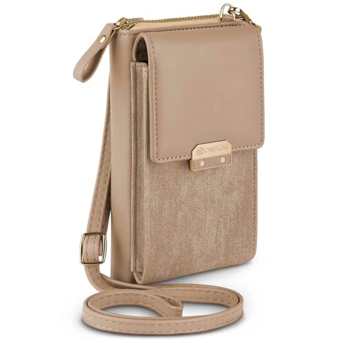 ONEFLOW Bliss Purse für iPhone 16 Pro Max Handytasche zum Umhängen Damen mit Portemonnaie, Handy Umhängetasche mit Geldbörse und Handyfach, Kleine Handtasche, Cream Beige