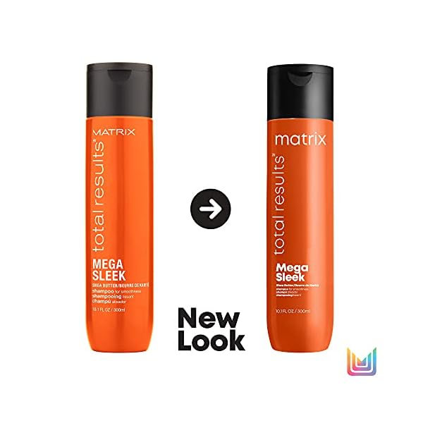 Matrix Mega Sleek Shampoo | Controls Frizz Leaving Hair Smooth & Shiny | With Shea Butter | For Dry, Damaged Hair | Clarifying Shampoo | Salon Professional Shampoo | Packaging May Vary | 10.1 Fl. Oz.