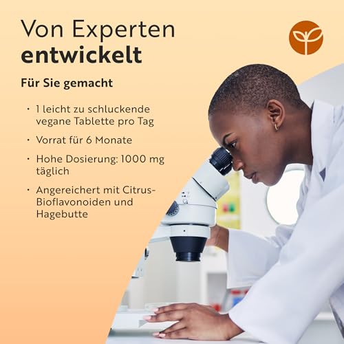Nutravita Vitamin C 1000mg hochdosiert – 6 Monatsvorrat – Mit Bioflavonoide aus der Bitterorange und Hagebutte –180 Tabletten – 6 Monatsvorrat – Ohne unerwünschte Zusätze