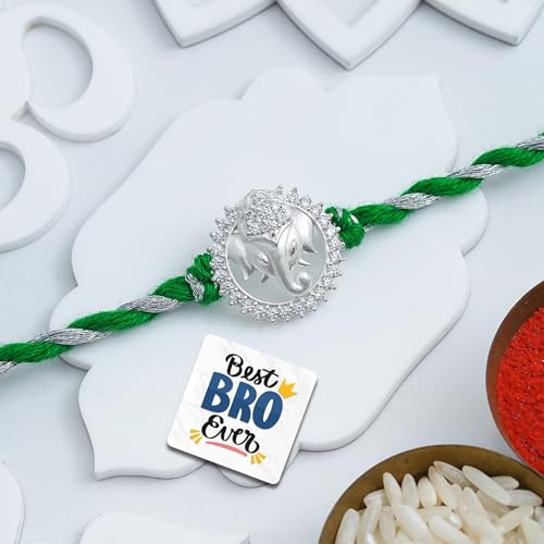Image of eCraftIndia Ganesha Rakhi for Brother Bhaiya Bhai with Best Bro Ever Fridge Magnet | Roli Chawal Pack