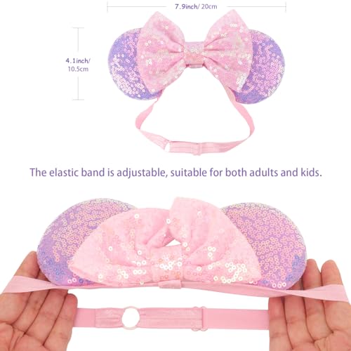 Image of DRESHOW Minnie Ears Headbands Mouse Ears Sequin Bow Headbands Elastic Adjustable Headband Glitter Party Decoration Cosplay Costume for Women
