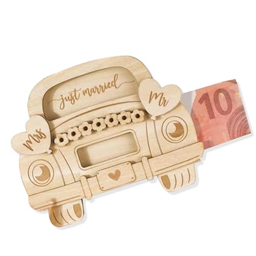 Wedding Money Gift Wallet Vintage Car Design Wooden Wedding Gifts Money Holder for Cash and Cards for Bridal Shower Weddings Ceremony For Groom Bride Couple