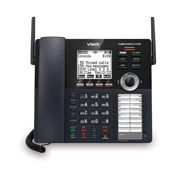 VTech AM18447 Main Console 4-Line Expandable Small Business Office Phone System with Answering Machine, Intercom, Auto Attendant & Music on Hold , Black