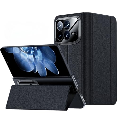 Xiaomi MIX Fold 4�p�P�[�X�A�Ռ��ɋ��� PU���U�[�P�[�X�A�y�ʂŒ����^�̐܂肽���݃J�o�[ (MIX Fold4�p,�u���b�N2)
