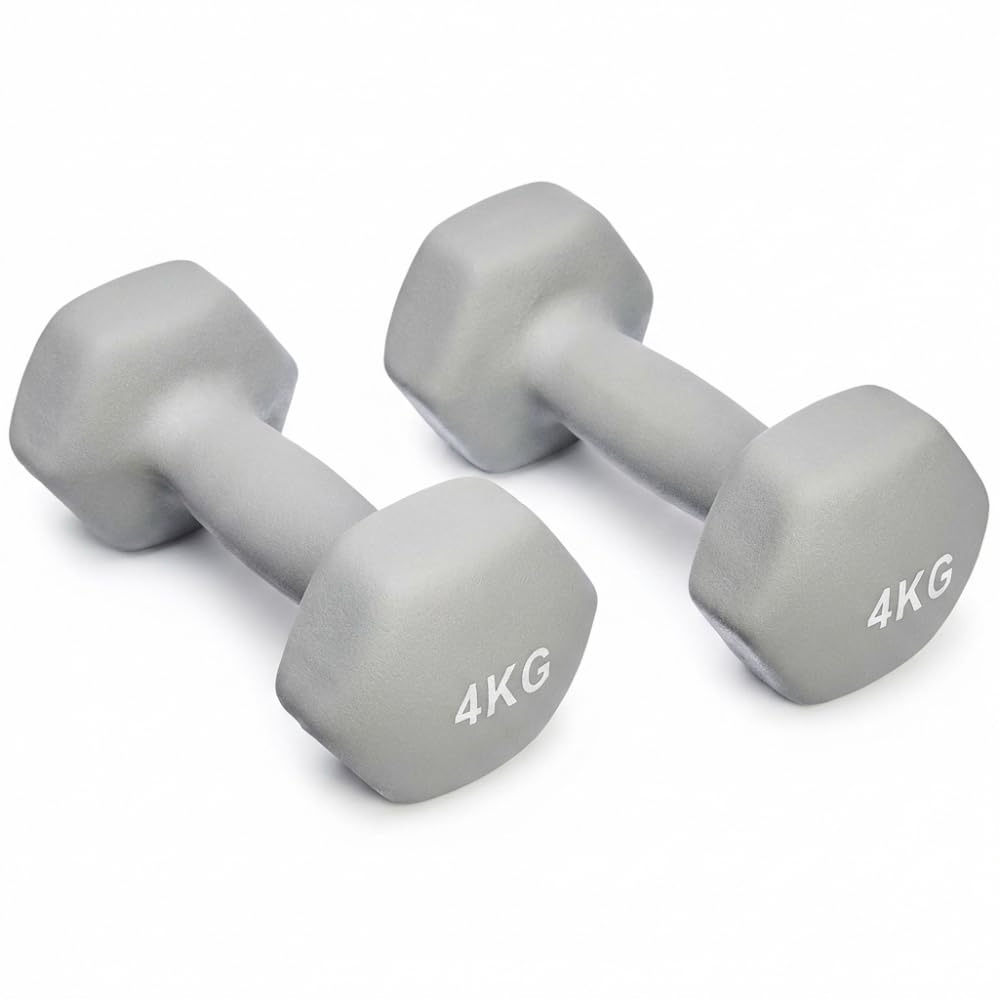 KAKSS Neoprene Dumbbells Set, 4kg Pair (2 x 4kg), Pink and Grey Hex Hand Weights with Anti-Slip Coated Grip, Free Weights Dumbbells Set for Home Gym Equipment and Exercise Weights for women — image 1