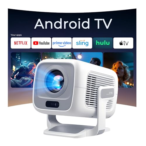 Image of [Native 1080P FHD/AI Visual Calibration] Smart Projector with Dolby Audio, 600 ANSI 4K Support, AI Auto Focus&Keystone, Android TV OS 10,000+Apps, Mini Portable Projector with WiFi 6 and Bluetooth 5.4