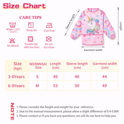 WERNNSAI Unicorn Kids Art Smock for Girl Age 3-6 with Long Sleeve 3 Pockets view 6