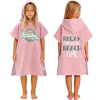 CalmyBEACH Badeponcho Kinder Poncho Handtuch - Mädchen Jungen Surf Frottee Bademantel Badetuch Baumwolle Strandponcho Surfponcho Kapuzenhandtuch 8-11 Jahr Malibu Rosa