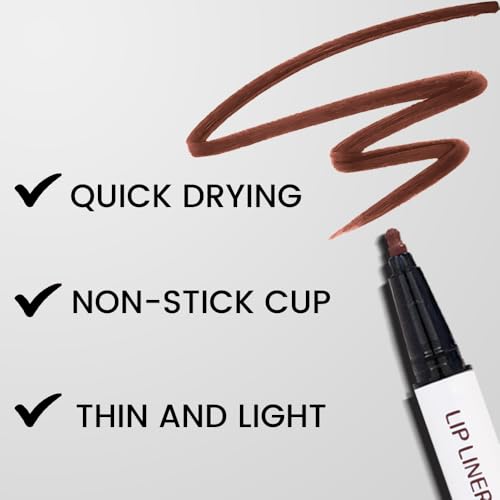 Image of Longwear Liquid Lip Liner Stain Marker Pen Long Lasting Waterproof, Dark Red Brown Lips Marker Stain Matte Semi Permanent 24 Hour Lip Liner and Lipstick Combo, Color Stay Lipliner Stains peel off 11