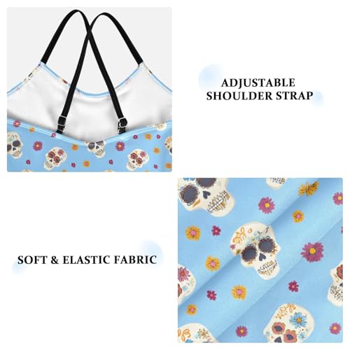 senya Girls Swimsuits One-Piece Swimwear Tie Bathing Suit Beach Summer Round Neck 5-6T Blue Skull Flower Pattern3