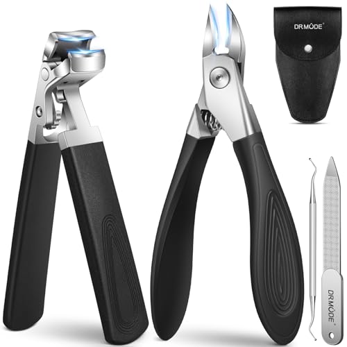 Toe Nail Clippers for Thick Nails for Seniors, Ingrown Toenail Clippers for Elderly with Slanted Curved Blade, Large Professional Nail Clippers Set for Men Women with Catcher