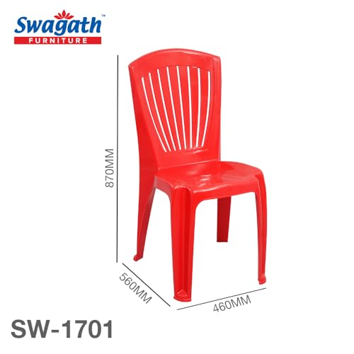 Image of Furniture Max 4 Seater Plastic Cross Leg Dining Table with 4 Nos SW-1701 Without arm Chair for Home, Garden & Cafeteria (Finish Color-Red Top with Black Leg, DIY(Do-It-Yourself))