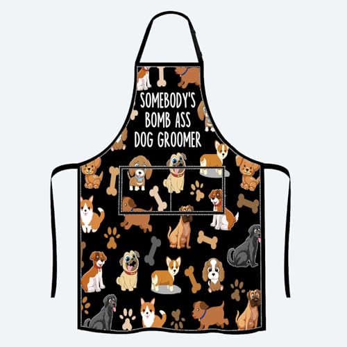PLITI Lustige Fellpflegeschürze für Hunde, wasserdicht, mit Taschen, Schürze für Hundefriseure, M