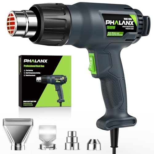 Heat Gun 1800W Professional Hot Air with 4 Nozzles Heavy Duty Fast Heat Guns Kit with 2-Temp Settings 400-600 & Overload Protection for Crafts Vinyl Wrap Shrink Tubing