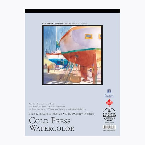 Bee Paper 9' x 12' Cold Press Watercolor Paper Pad, 90lb, 15 Sheets