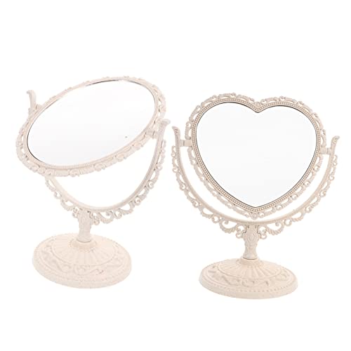 IWOWHERO 2Pcs Portable Makeup Mirror Elegant Heart Shaped Double Sided Vanity Mirror for Dressing Table for Makeup Application Eyebrow Trimming and Facial Care