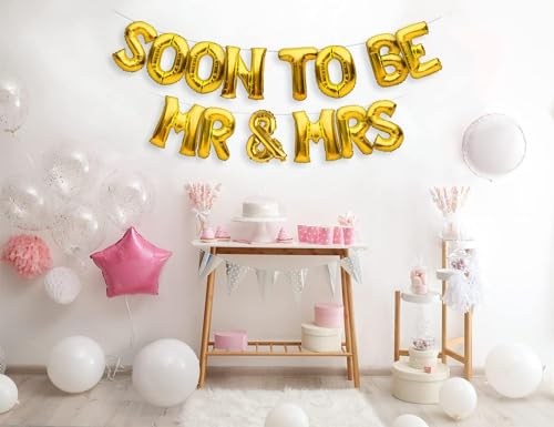 Image of AR GIFTZADDA inchSoon to be Mr & Mrs inch Letter Alphabet Foil Balloon Golden Kit, Bride To Be Groom To Be Theme Party Balloons, Bachelors Wedding Engagement Balloons Decoartion (Soon to be Mr & Mrs)