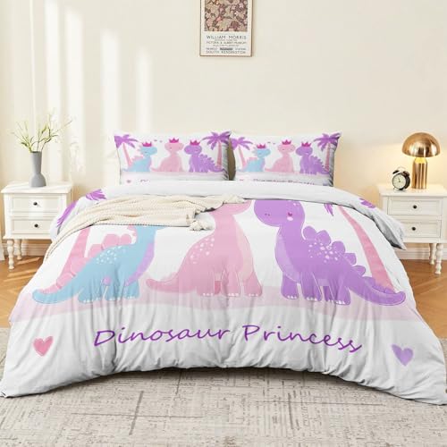 Housse de couette 240x260 dinosaure rose microfibre réversible douce - 3