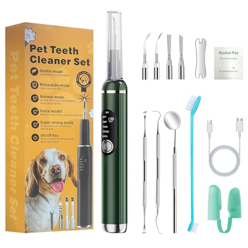CIGAA Zahnsteinentferner, Zahnreiniger für Haustiere, Hund Zahnreinigung Kit, 5 einstellbare Modi Katzen Zahnreinigung Tools, Hund Zahnreinigung Set mit LED-Licht