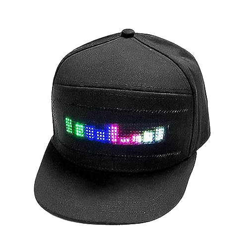 SEAFRONT LED Cap Programmable BT APP Control Editable Colorful LED Hat Removable Screen Adjustment Buckle for Outdoor Concert Carnival Daily Club Party Gift (Black)